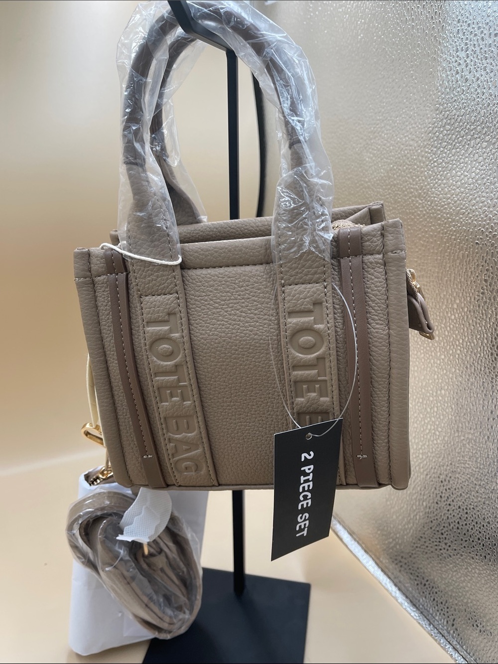 Kayla + Ava Mini Tote with Wallet in Taupe Vegan